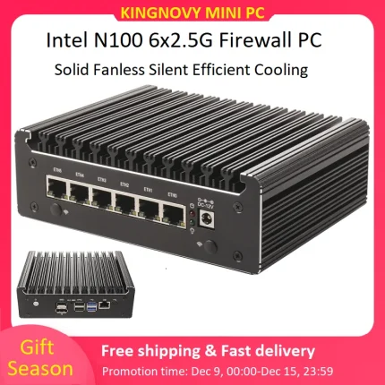 2.5G Solid Fanless Mini PC Intel N100 7505 6x i226-V Firewall Router DDR4 NVMe 1*COM Type-C pfSense Mini Computer OPNsense ESXi
